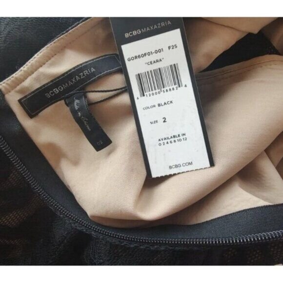 BCBGMaxAzria Ceara Mini Dress 2 Black Lace Cocktail Short Sleeve LBD NEW - Picture 9 of 11